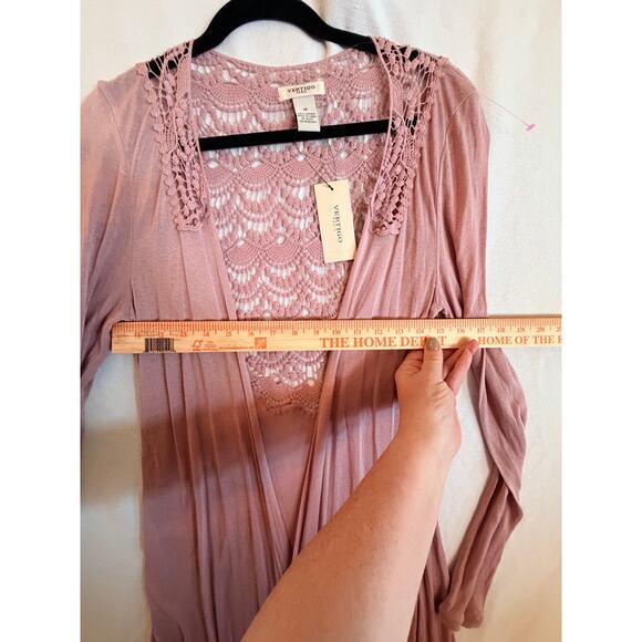 Vertigo Paris Blush Pink Lace Crochet Open Front Cardigan Duster Size M NWT $160 - Picture 9 of 11
